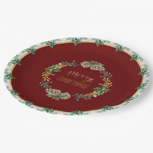 Rood Goud Glitter Kerstmis Vrolijk Alles Holly Papieren Bordje (Gekanteld)