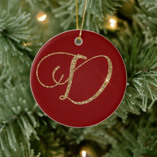 Rood Goud Glitter Letter D Keramisch Ornament (Boom)
