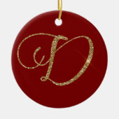 Rood Goud Glitter Letter D Keramisch Ornament (Voorkant)