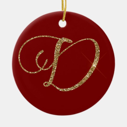 Rood Goud Glitter Letter D Keramisch Ornament (Voorkant)
