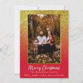 Rood Goud Glitter Persoonlijke Familie Kerstmis Feestdagenkaart (Voorkant)