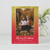 Rood Goud Glitter Persoonlijke Familie Kerstmis Feestdagenkaart (Staand voorkant)