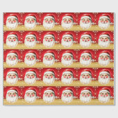 Rood Goud Glitter Retro Kerstman Kerstmis Cadeaupapier (Vlak)