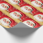 Rood Goud Glitter Retro Kerstman Kerstmis Cadeaupapier (Hoek)