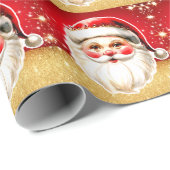 Rood Goud Glitter Retro Kerstman Kerstmis Cadeaupapier (Rol Hoek)
