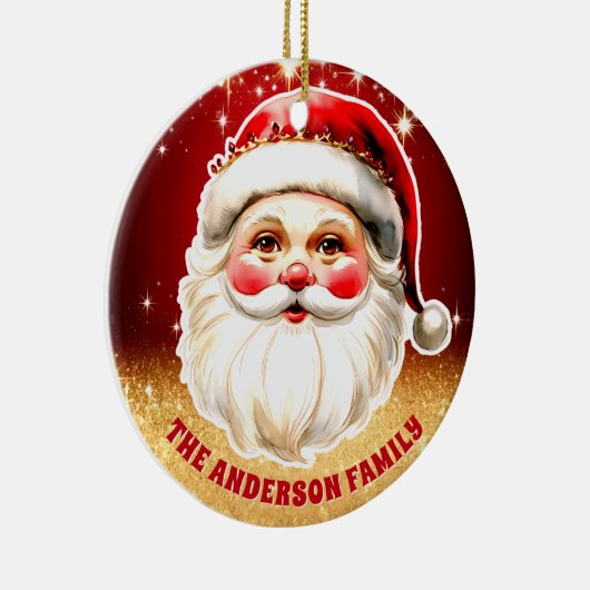 Rood Goud Glitter Retro Kerstman Kerstmis Keramisch Ornament (Rechts)