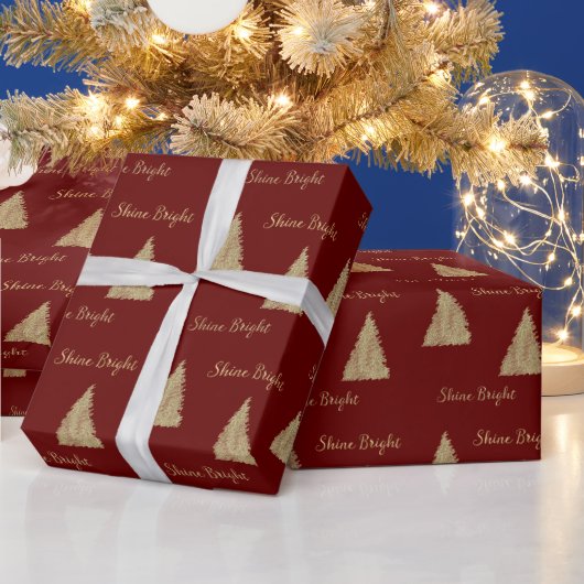 Rood Goud Glitter Shine Kerstbomen Cadeaupapier (Feestdagen)
