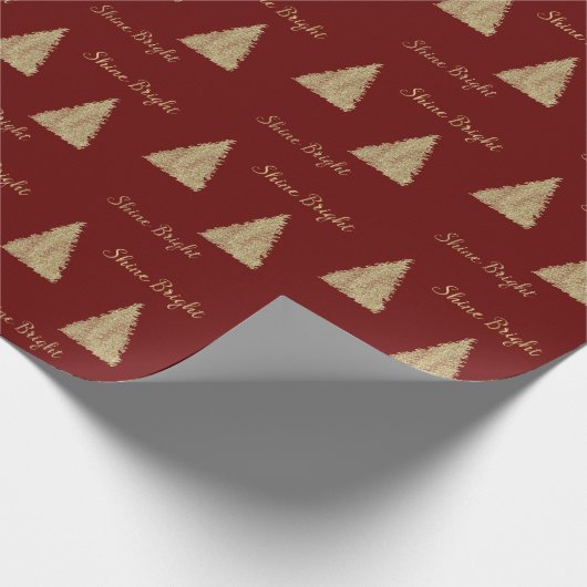 Rood Goud Glitter Shine Kerstbomen Cadeaupapier (Hoek)