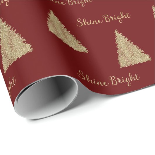 Rood Goud Glitter Shine Kerstbomen Cadeaupapier (Rol Hoek)