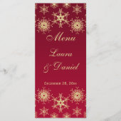 Rood, Goud Glitter Sneeuwvlokken Bruiloft Menu Kaa (Voorkant)
