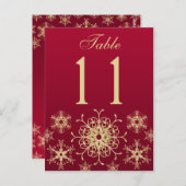 Rood, Goud Glitter Sneeuwvlokken Tafelnummer Kaart (Voorkant / Achterkant)