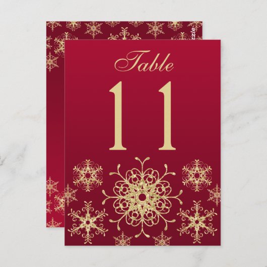 Rood, Goud Glitter Sneeuwvlokken Tafelnummer Kaart (Voorkant / Achterkant)