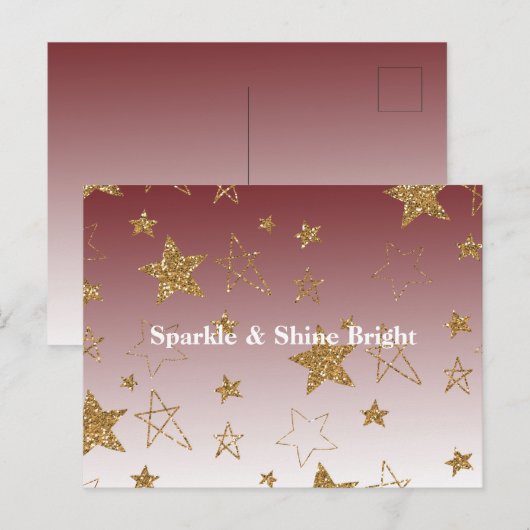 Rood Goud Glitter Sterren Kerstmis Briefkaart (Voorkant / Achterkant)