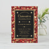 Rood & Goud Glitter Valentijn Harten Quinceanera Kaart (Staand voorkant)