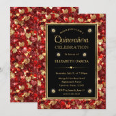 Rood & Goud Glitter Valentijn Harten Quinceanera Kaart (Voorkant / Achterkant)