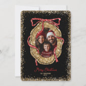 Rood Goud Glitter Vrolijk Kerstfeest Familiefoto Kaart (Voorkant)
