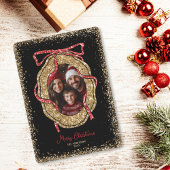Rood Goud Glitter Vrolijk Kerstfeest Familiefoto Kaart