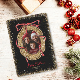 Rood Goud Glitter Vrolijk Kerstfeest Familiefoto Kaart