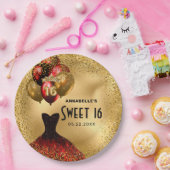 Rood Goud Glitter Zoet 16 Papieren Bordje (Feest)