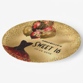 Rood Goud Glitter Zoet 16 Papieren Bordje (Gekanteld)