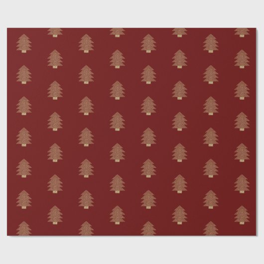 Rood Goud Glitzy Glitter Kerstbomen Cadeaupapier (Vlak)