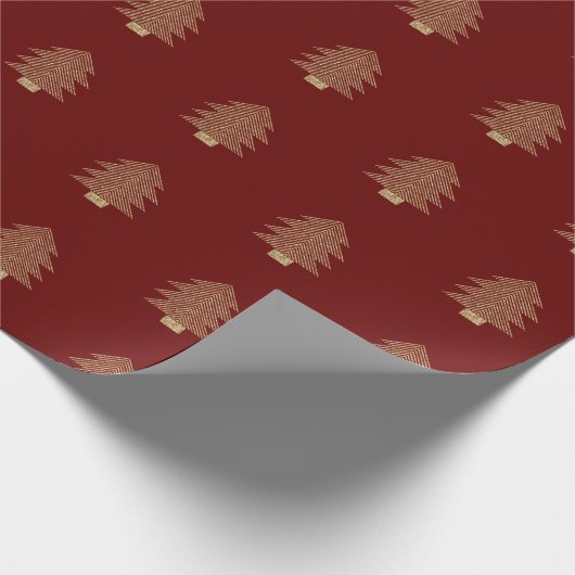 Rood Goud Glitzy Glitter Kerstbomen Cadeaupapier (Hoek)