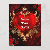 Rood & Goud Gotische Hart Huwelijk Save the Date Aankondigingskaart (Voorkant)