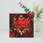 Rood & Goud Gotische Liefde Romance Hart Wedding Kaart (Staand voorkant)