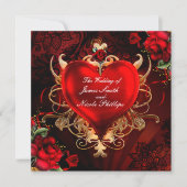 Rood & Goud Gotische Liefde Romance Hart Wedding Kaart (Voorkant)