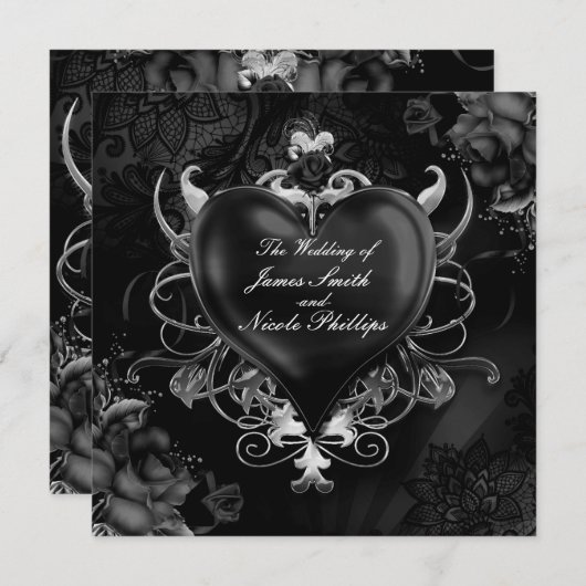 Rood & Goud Gotische Liefde Romance Hart Wedding Kaart (Voorkant / Achterkant)