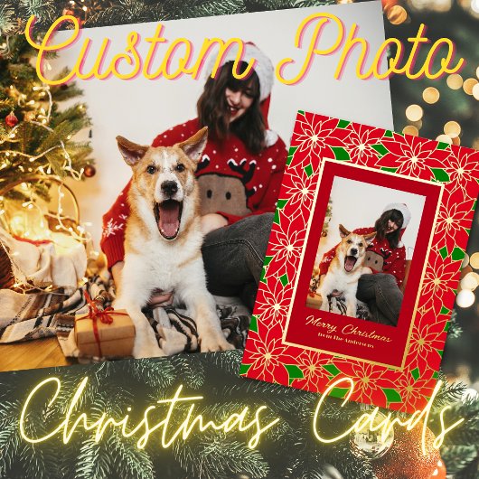 Rood Goud Groen Aangepaste Familie Vrolijk Kerstmi Folie Feestdagenkaart