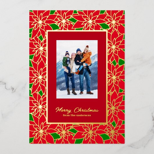 Rood Goud Groen Aangepaste Familie Vrolijk Kerstmi Folie Feestdagenkaart (Voorkant)