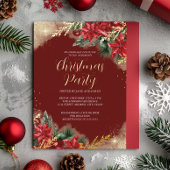 Rood Goud Groen Bladgroen Kerstfeest Folie Uitnodiging