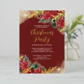 Rood Goud Groen Bladgroen Kerstfeest Folie Uitnodiging (Staand Voorkant)