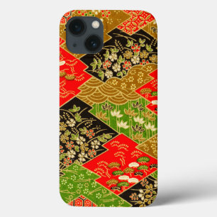  rood goud groen japans kimono bloemen Case-Mate iPhone case