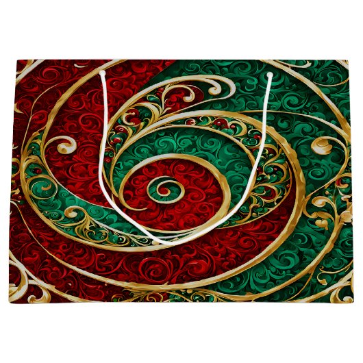 Rood Goud Groen Kerstcadeau Tas Groot Cadeauzakje (Voorkant)