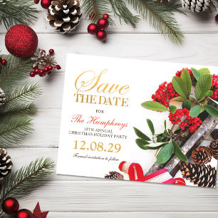 Rood Goud Groen Kerstfeest Save the Date Aankondigingskaart