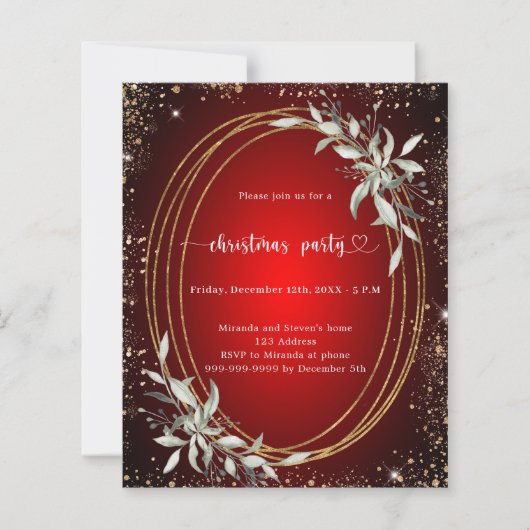 Rood goud groen kerstfeest uitnodiging (Voorkant)