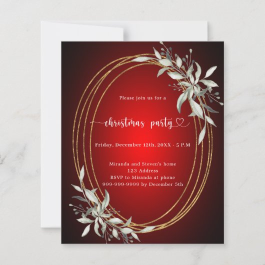 Rood goud groen kerstfeest uitnodiging (Voorkant)