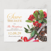 Rood Goud Groen Kerstmis Partij Save the Date Aankondigingskaart (Voorkant)