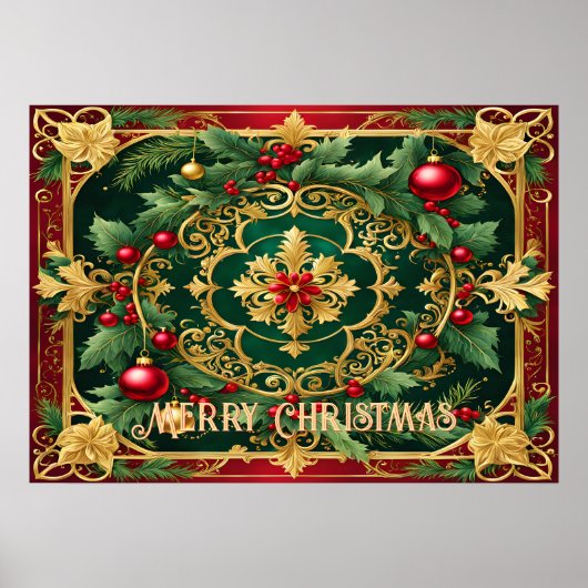 Rood Goud Groen Kerstvakantie Poster (Voorkant)