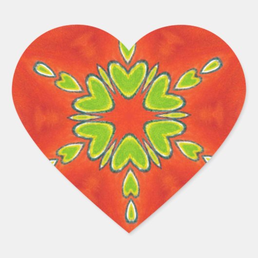 Rood Goud Groen Mandala Art Print Hart Sticker (Voorkant)