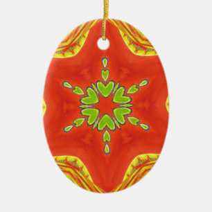 Rood Goud Groen Mandala Art Print Keramisch Ornament