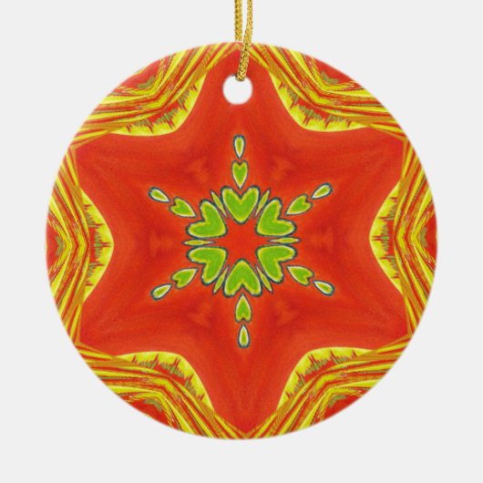 Rood Goud Groen Mandala Art Print Keramisch Ornament (Voorkant)