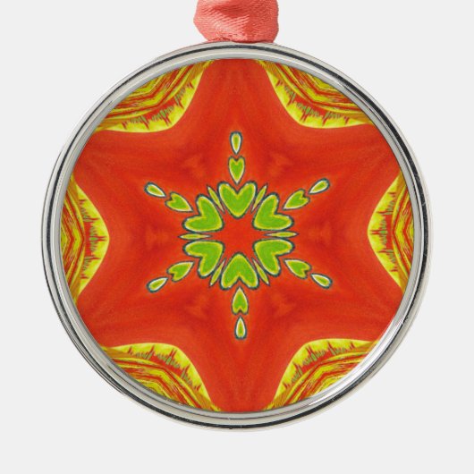 Rood Goud Groen Mandala Art Print Metalen Ornament (Voorkant)