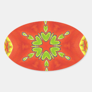 Rood Goud Groen Mandala Art Print Ovale Sticker