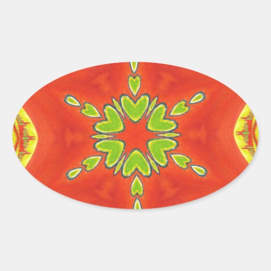 Rood Goud Groen Mandala Art Print Ovale Sticker (Voorkant)