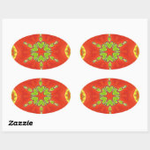 Rood Goud Groen Mandala Art Print Ovale Sticker (Vel)