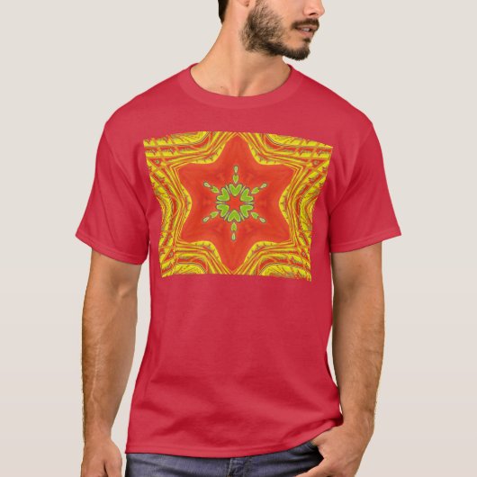 Rood Goud Groen Mandala Art Print T-shirt (Voorkant)