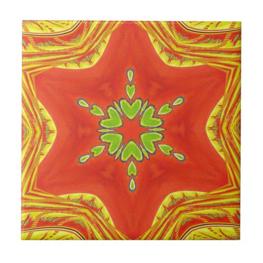 Rood Goud Groen Mandala Art Print Tegeltje (Voorkant)